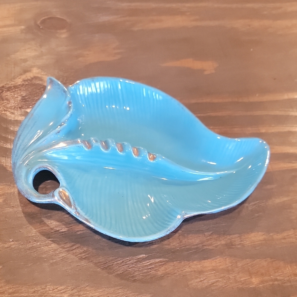 Blue Leaf-Shaped Ceramic Dish